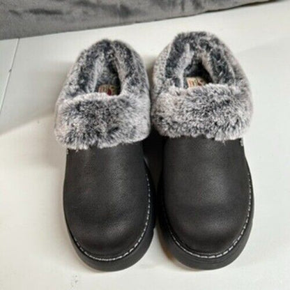 Skechers BOBS Faux Fur Clogs Mules Comfort Shoes Black Keepsakes Lite Womens 6