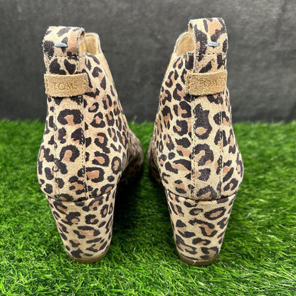 Toms Kelsey Boots Womens 7 Brown Black Leopard Booties Ankle Wedge Casual