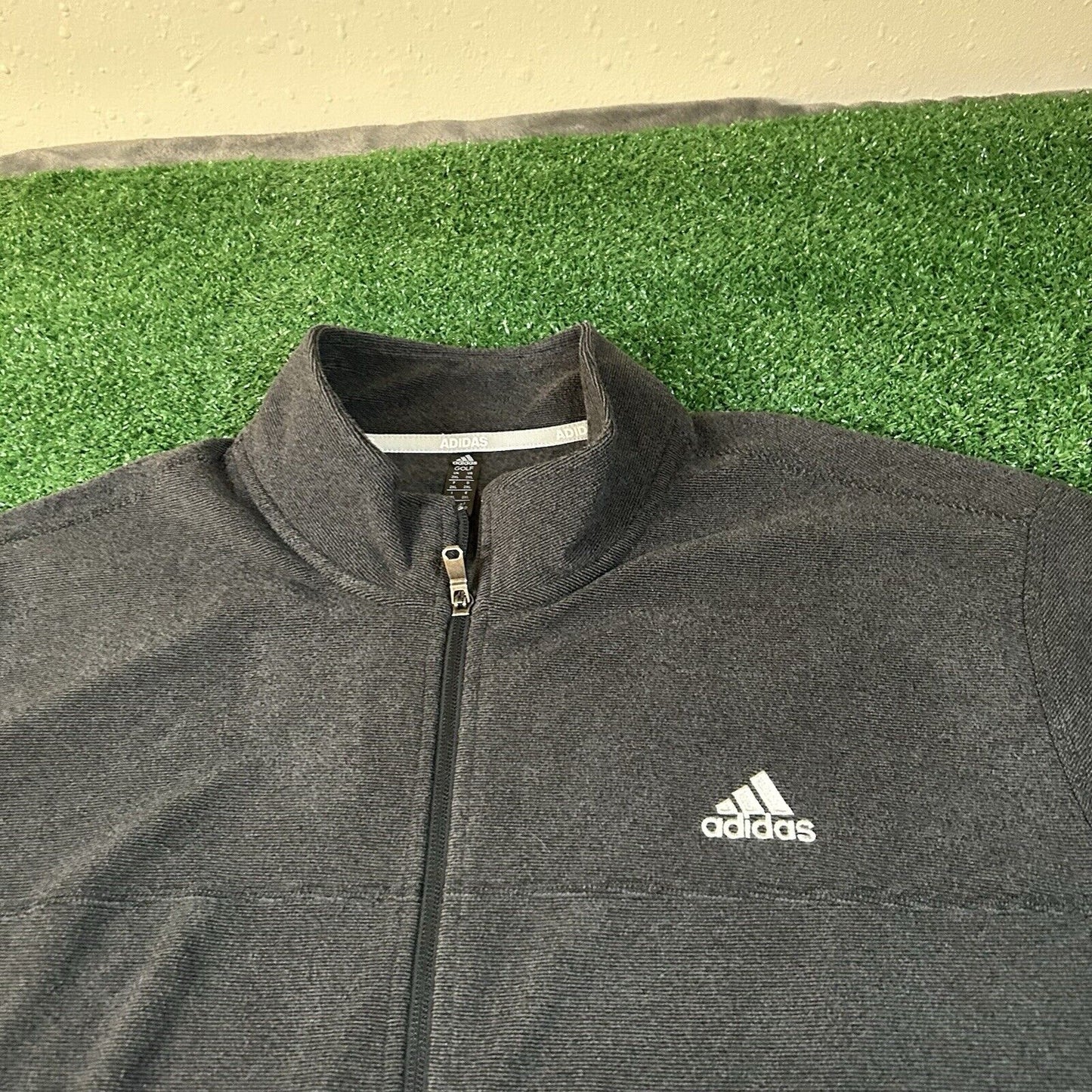 Adidas Golf Fleece Jacket Mens 2XL XXL Gray Black Striped Full Zip Heather NEW