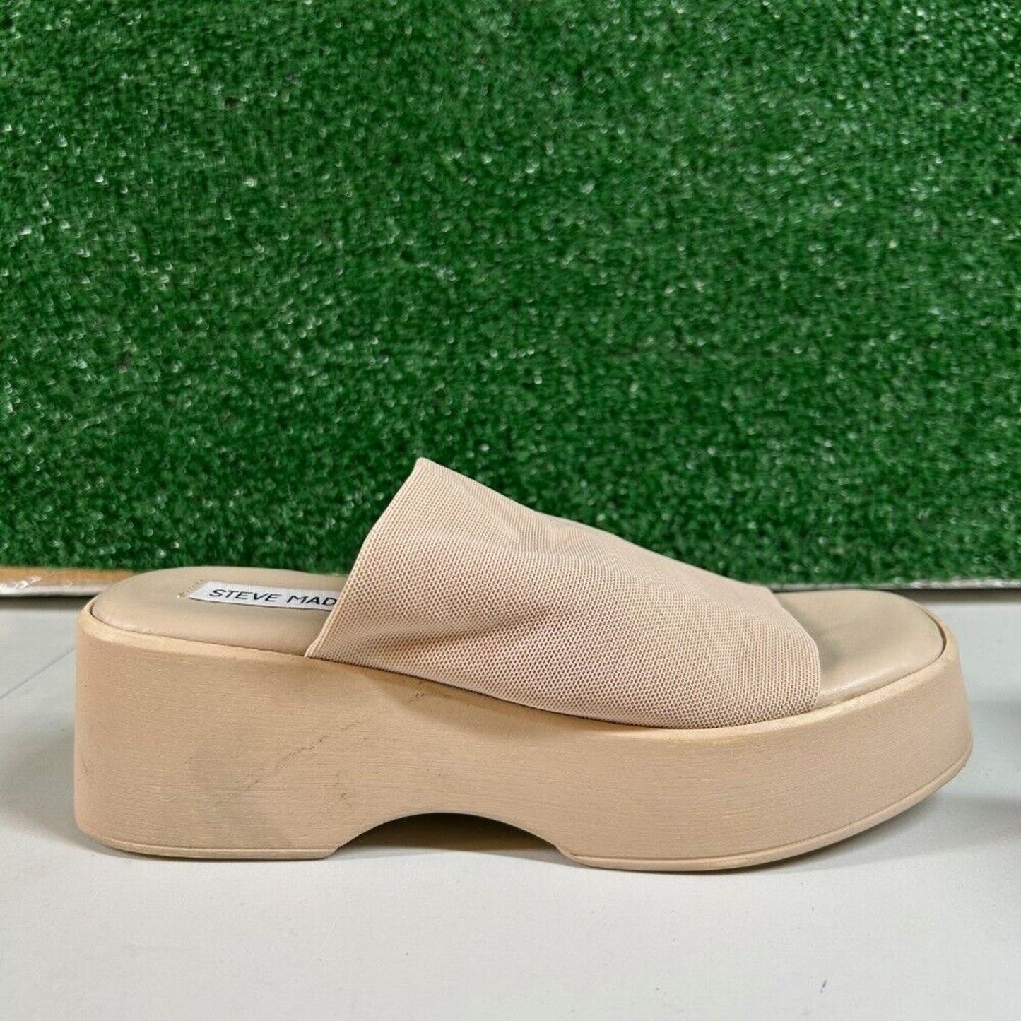 Steve Madden Slinky 30 Platform Sandals Slides Beige Chunky Heel Y2K Womens 6