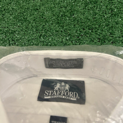 Stafford Super Shirt Mens 16.5 White Athletic Fit Button Up Short Sleeve NEW