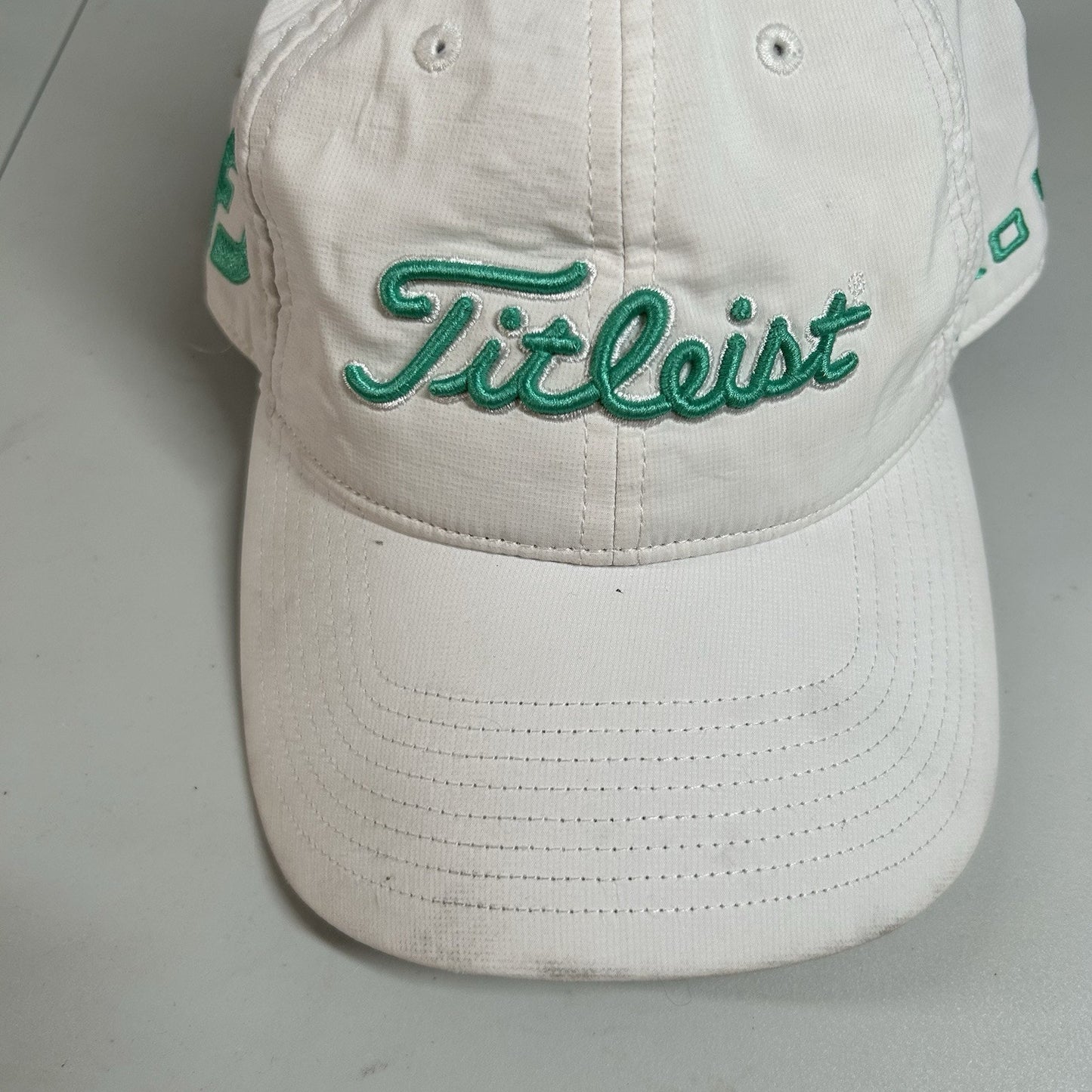 Titleist Golf Hat Cap Adult Strap Back White Green/Blue Footjoy ProV1 Adjustable