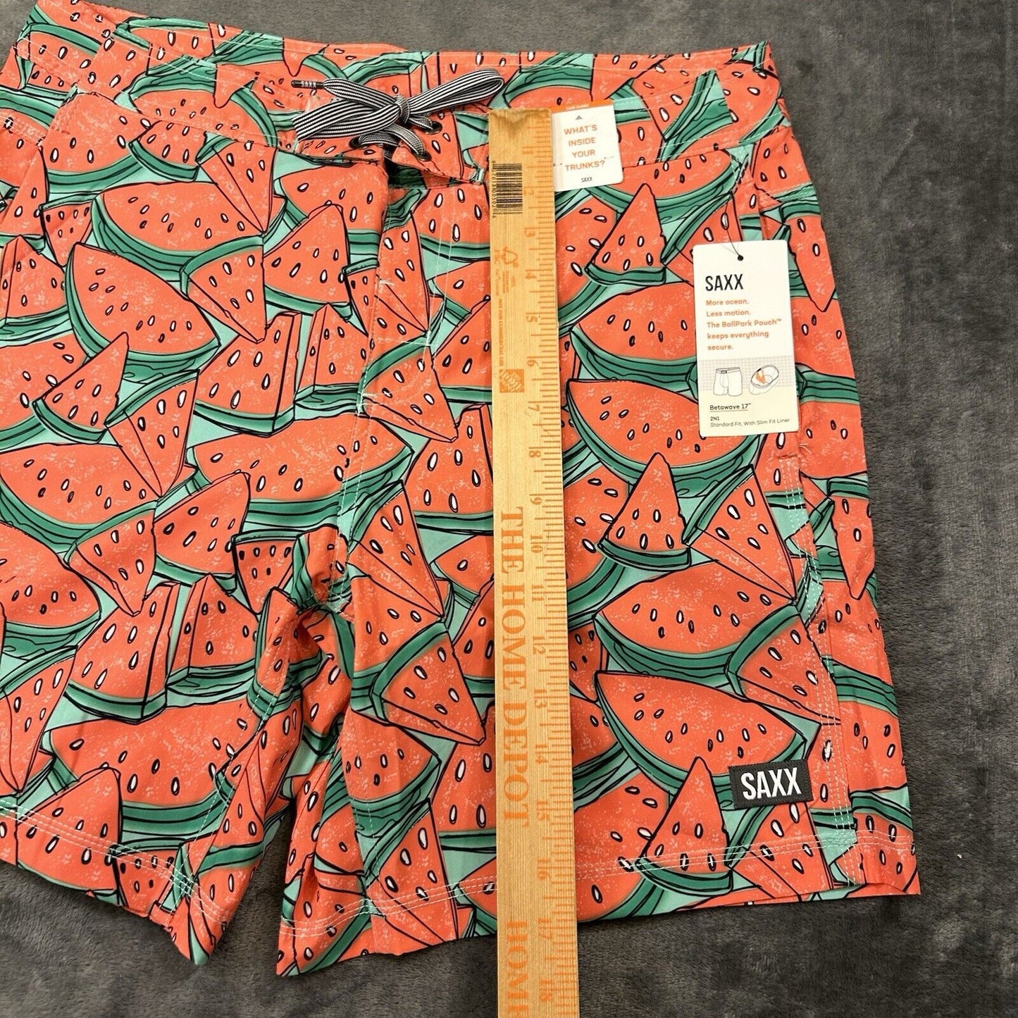 SAXX Betawave 2N1 Board Shorts Men 34" Red Watermelon AOP Drawstring Swim NEW