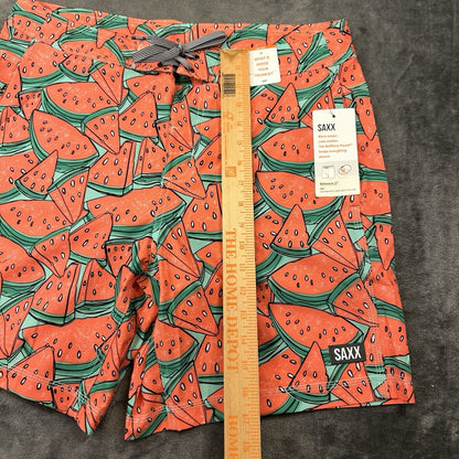 SAXX Betawave 2N1 Board Shorts Men 34" Red Watermelon AOP Drawstring Swim NEW