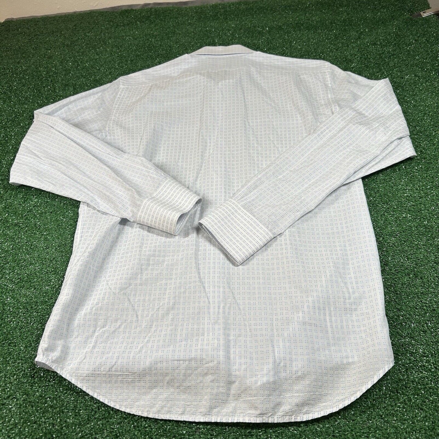 Banana Republic Shirt Mens Medium White Blue Geometric Button Up Long Sleeve