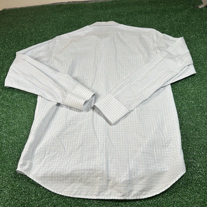 Banana Republic Shirt Mens Medium White Blue Geometric Button Up Long Sleeve