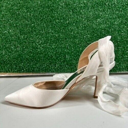 Badgley Mischka Women's Blaze Ankle Wrap Evening Pumps White Satin Size 5