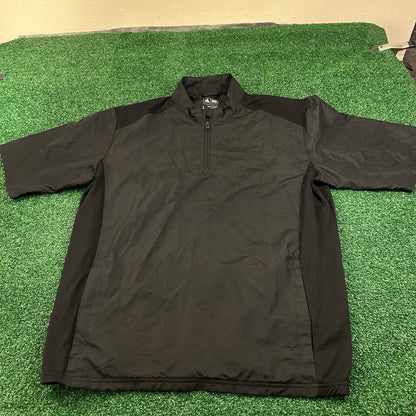 Adidas Golf Windbreaker Mens Large Black Short Sleeve 1/4 Zip Pockets Outdoor