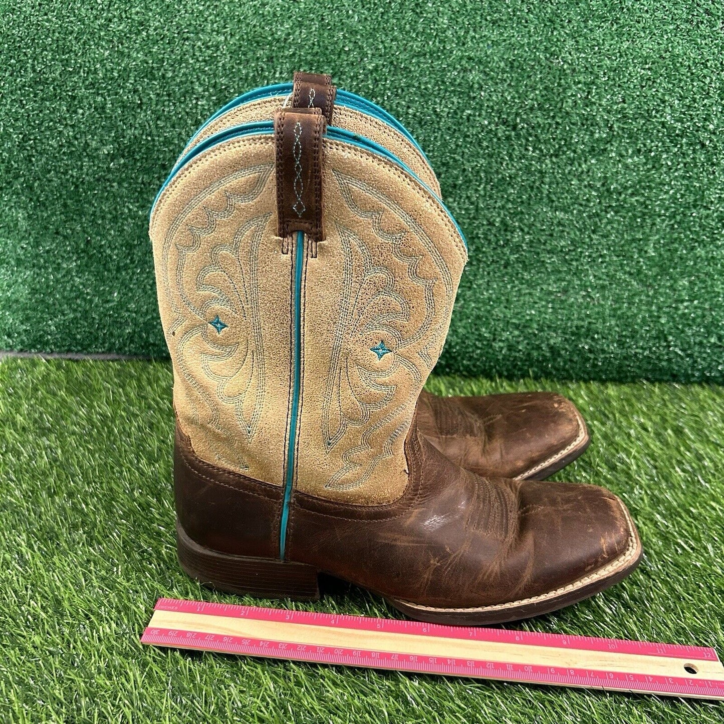 Ariat Quickdraw Boots Womens 6.5 / 6Y Brown Leather Cowgirl Western Embroidered