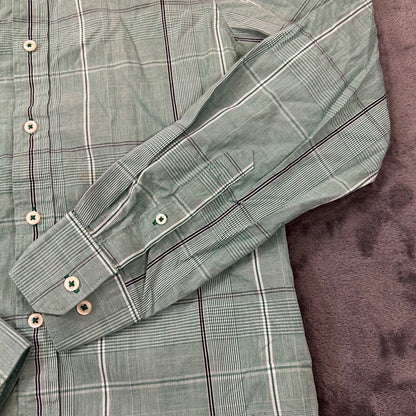 Izod Shirt Mens Small Green Black Plaid Button Up Long Sleeve Work Slim Fit