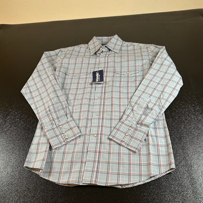 Wrangler Pearl Snap Shirt Mens Small Blue Red Plaid Cowboy Long Sleeve New