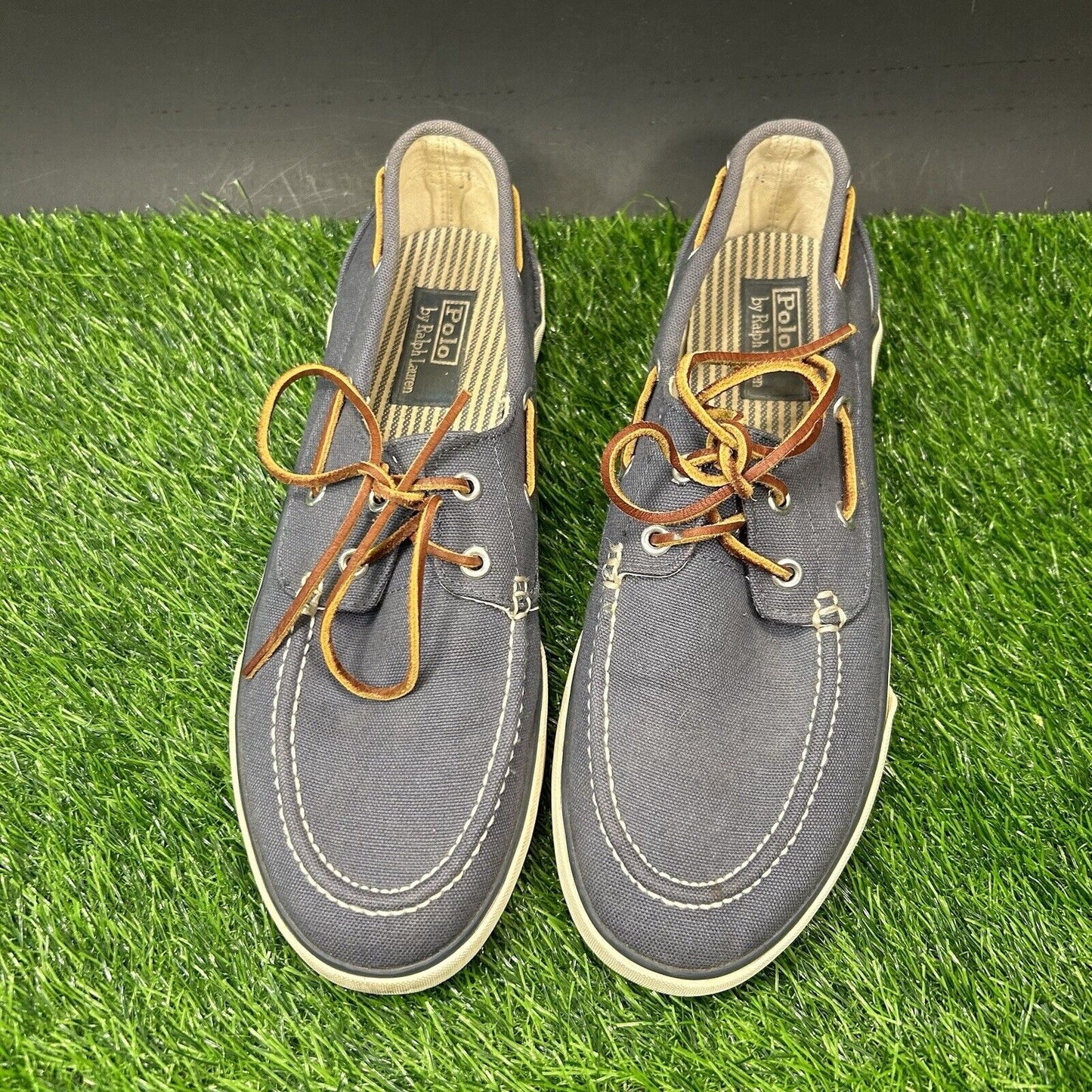 Polo Ralph Lauren Sander Mens 10 D Blue White Shoes Loafers Casual Lace Up