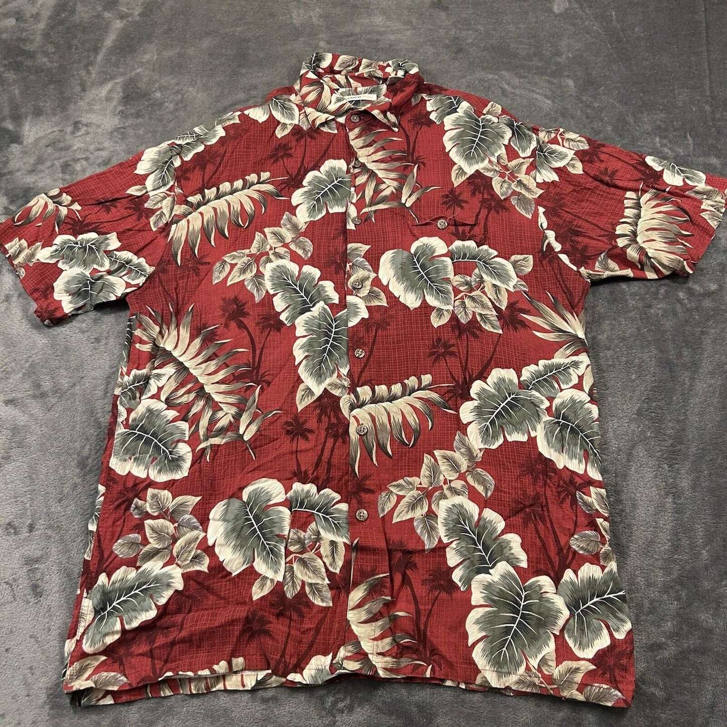 Campia Hawaiian Shirt Mens Medium Red Floral Button Up Short Sleeve Rayon Beach