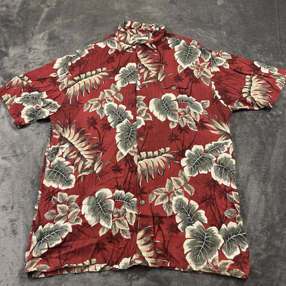Campia Hawaiian Shirt Mens Medium Red Floral Button Up Short Sleeve Rayon Beach
