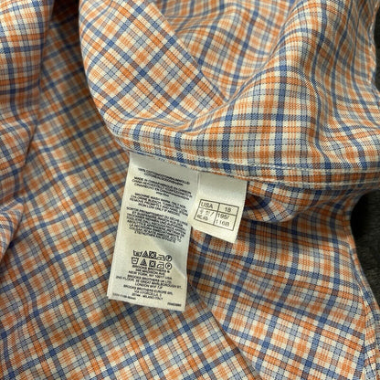 Brooks Brothers Shirt Mens 18 4/5 Orange Blue Check Button Up Long Sleeve Work