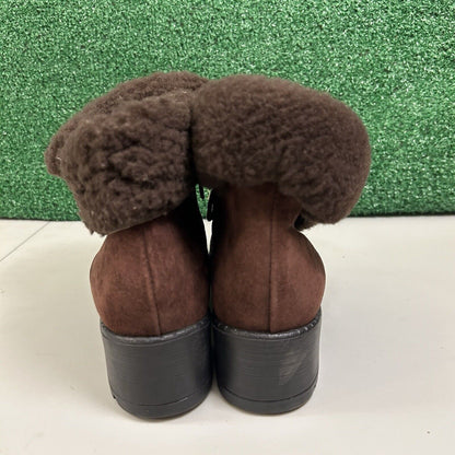 Sorel Combat Ankle Boots Womens 6.5 M Brown Leather Outdoor Fur Trim Comfort