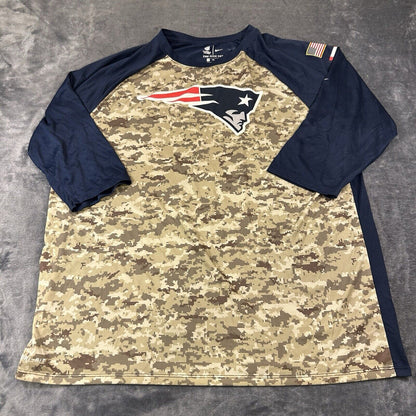 Nike On Field New England Patriots Shirt Mens XXL 2XL Green Blue Camo 3/4 Sleeve