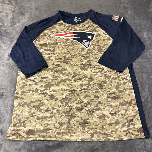 Nike On Field New England Patriots Shirt Mens XXL 2XL Green Blue Camo 3/4 Sleeve