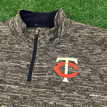Minnesota Twins Sweater Mens Large Gray Pullover 1/4 Zip Sweatshirt Majestic