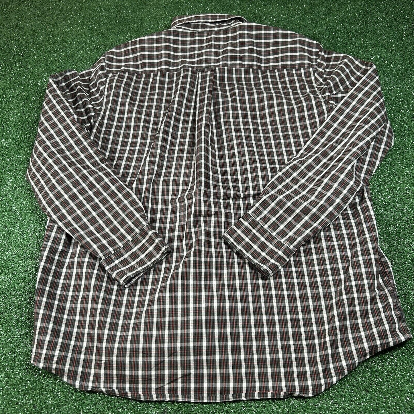 Chaps Shirt Mens Extra Large Green Red Plaid Stretch Button Up Long Sleeve