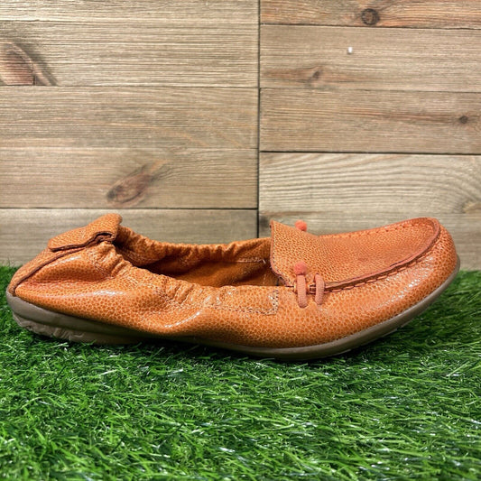 Hush Puppies Ceil Flats Womens 9 M Orange Pebbled Leather Casual Comfort Elastic