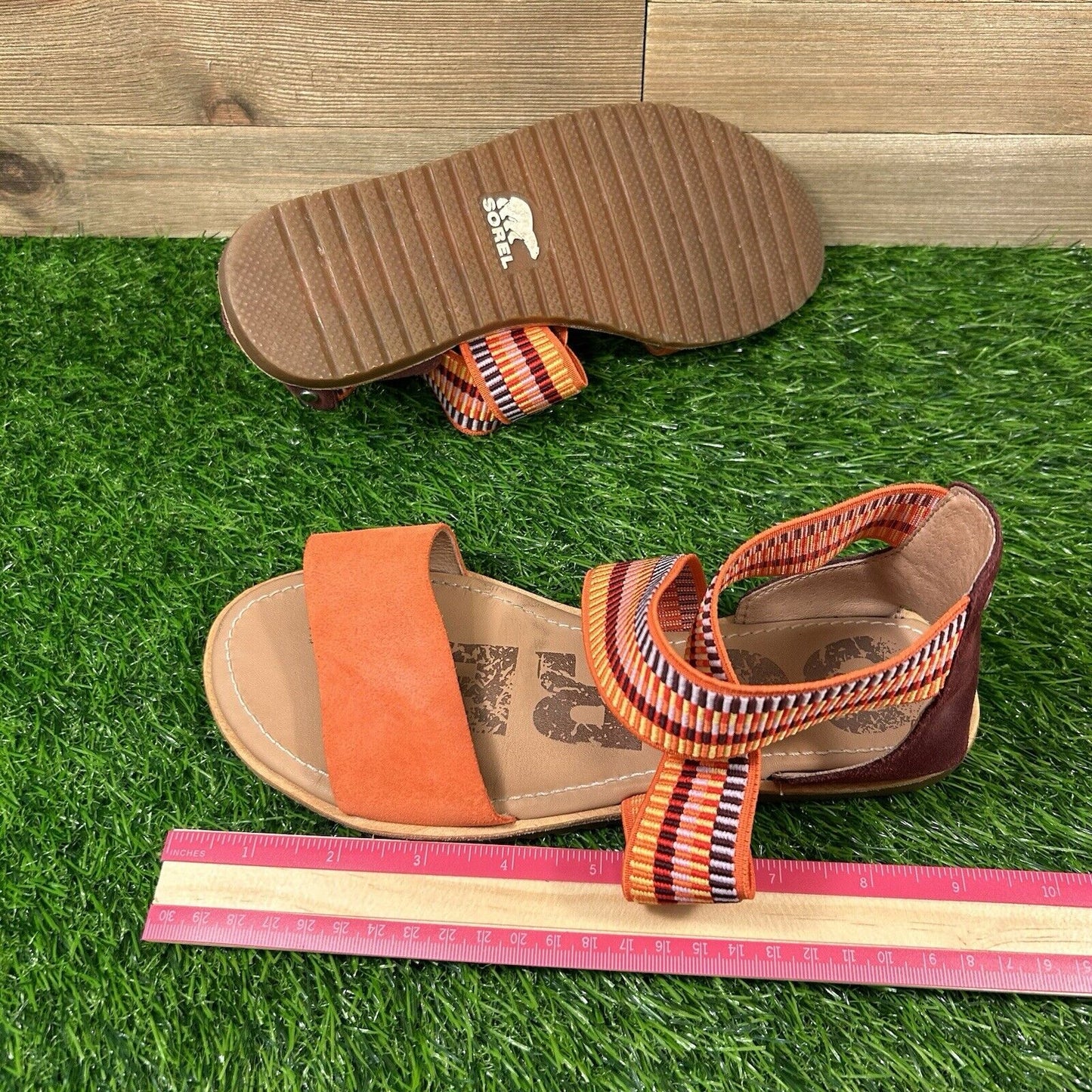 Sorel Ella Zing Sandals Womens 6.5 Orange Red Criss Cross Strappy Casual Comfort