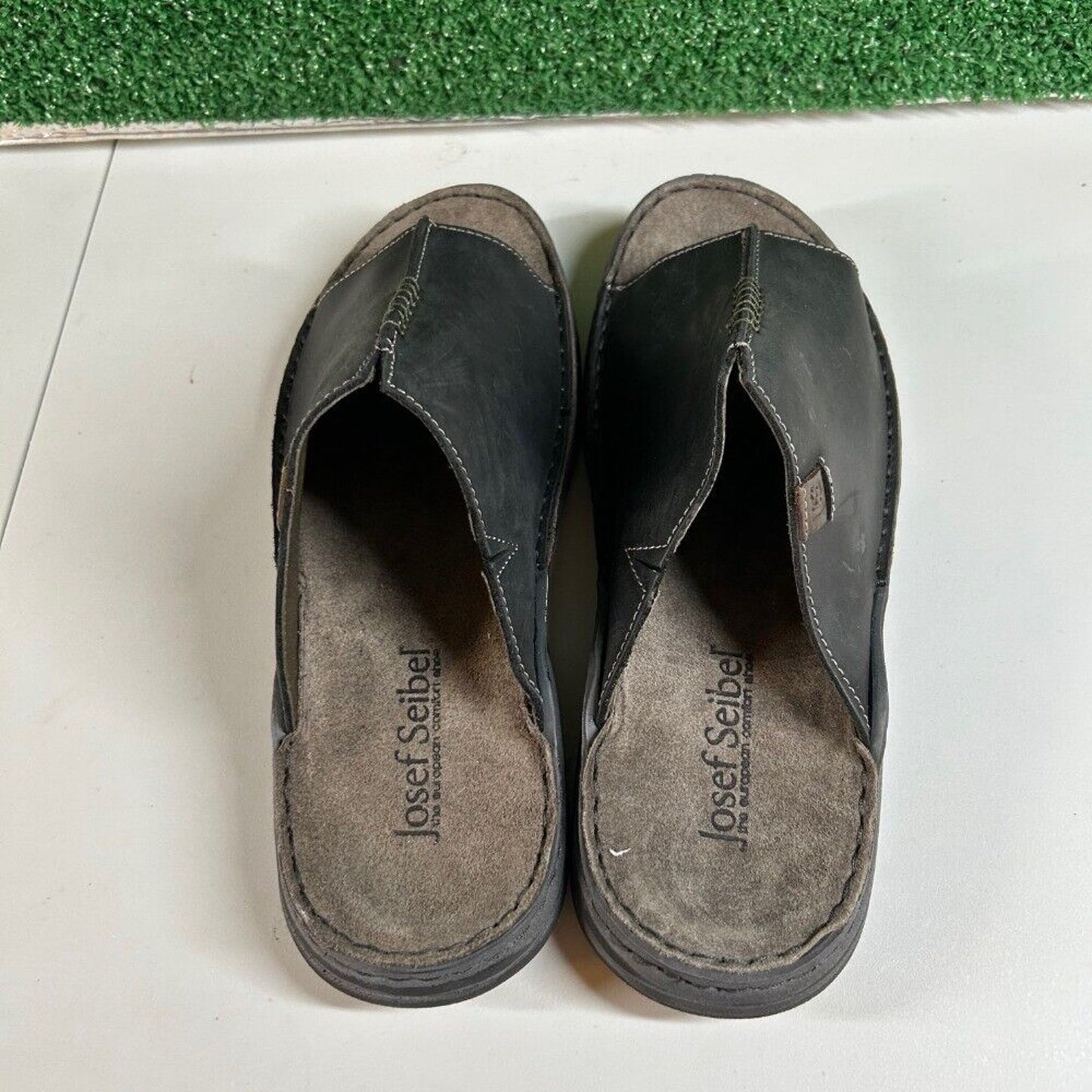 Josef Seibel Maverick 03 Leather Slides Sandals Comfort Black Mens 8/8.5 / 44EU