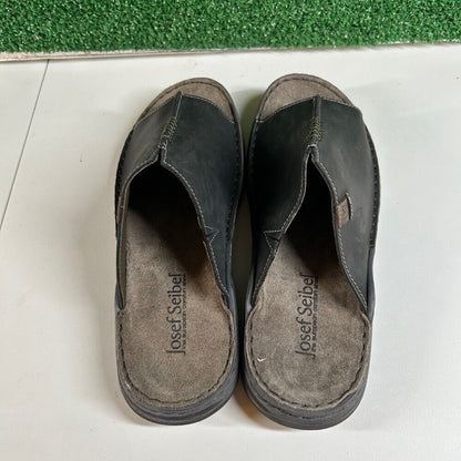 Josef Seibel Maverick 03 Leather Slides Sandals Comfort Black Mens 8/8.5 / 44EU