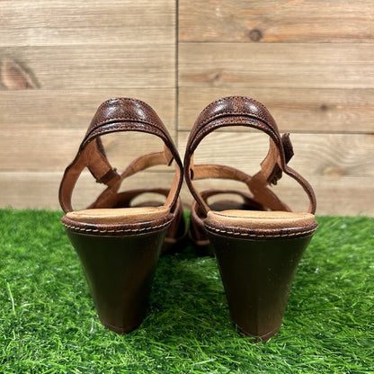 Clarks Eliza Sandals Womens 8 M Brown Slingback Hook & Loop Heeled Peep Toe
