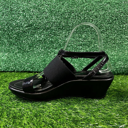 Dansko Addison Sandals Womens 8 M Black Patent Leather Wedge Ankle Strap Outdoor