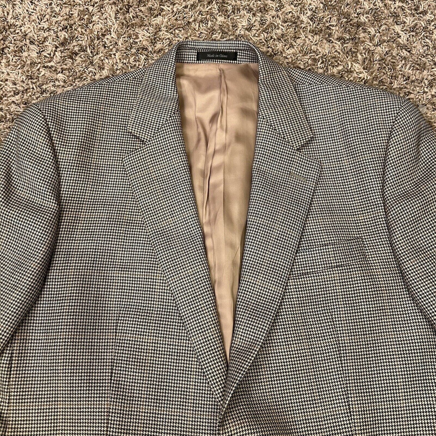 Lauren Ralph Lauren Suit Jacket Mens 44R Brown Black Houndstooth 100% Wool