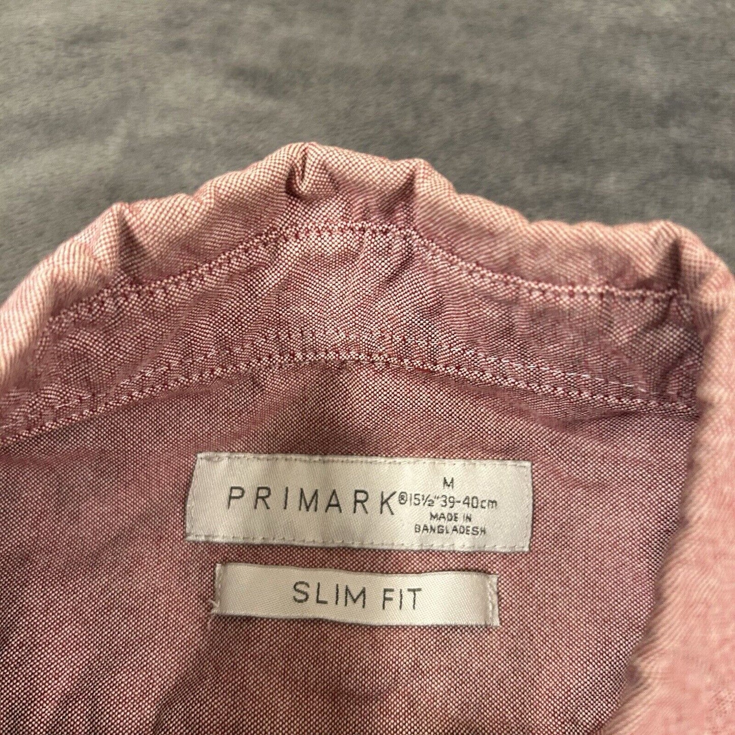 Primark Shirt Mens Medium Red Button Up Long Sleeve Slim Fit 15.5 Work Casual