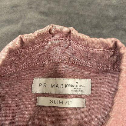 Primark Shirt Mens Medium Red Button Up Long Sleeve Slim Fit 15.5 Work Casual