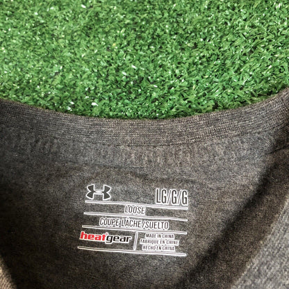 Under Armour Shirt Men Large Gray Camo LogoShort Sleeve Heatgear Casual Hunting