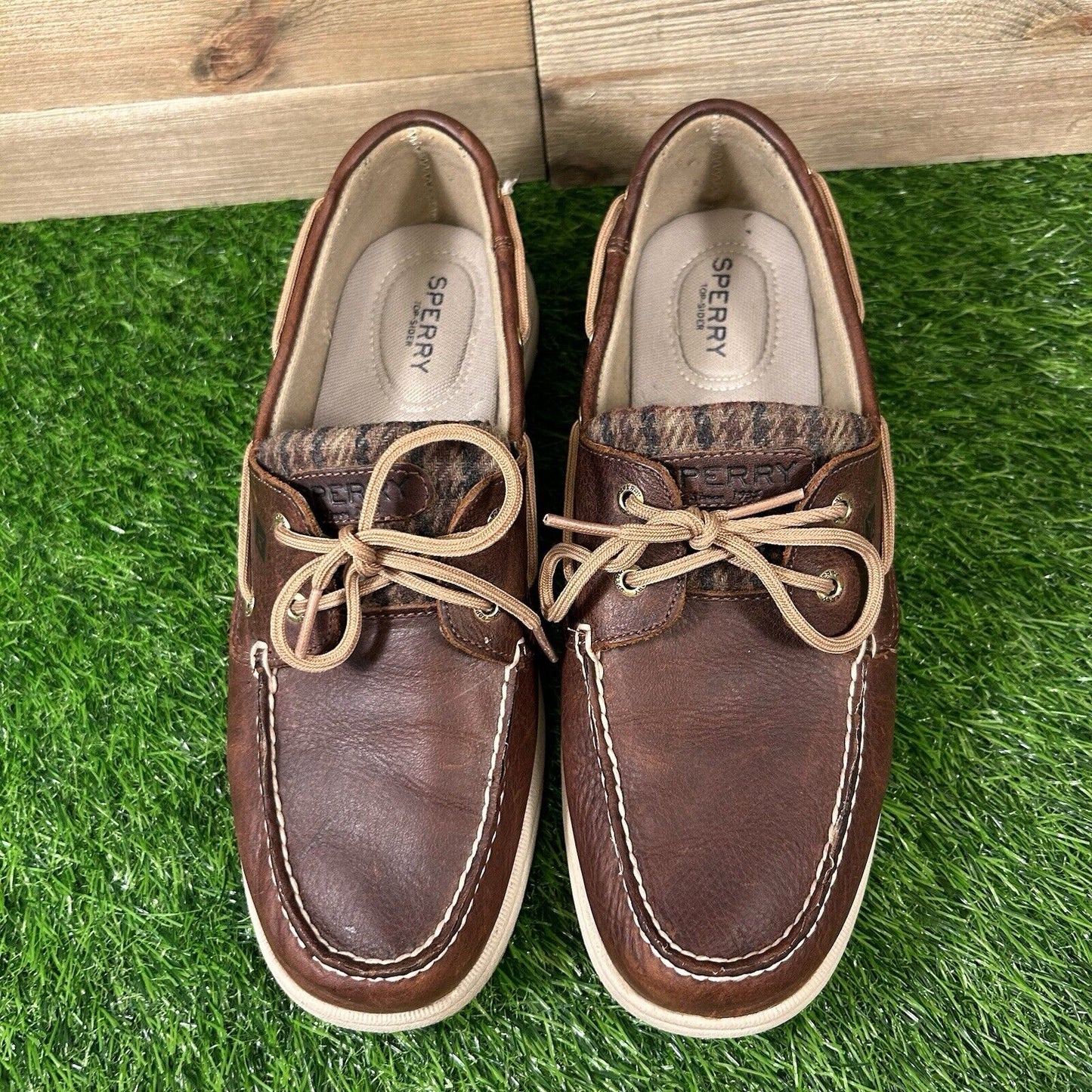 Sperry Top Sider Loafers Womens 10 M Brown Leather Boat Shoes Wool Casual 2 Eye