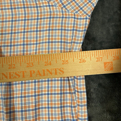 Brooks Brothers Shirt Mens 18 4/5 Orange Blue Check Button Up Long Sleeve Work