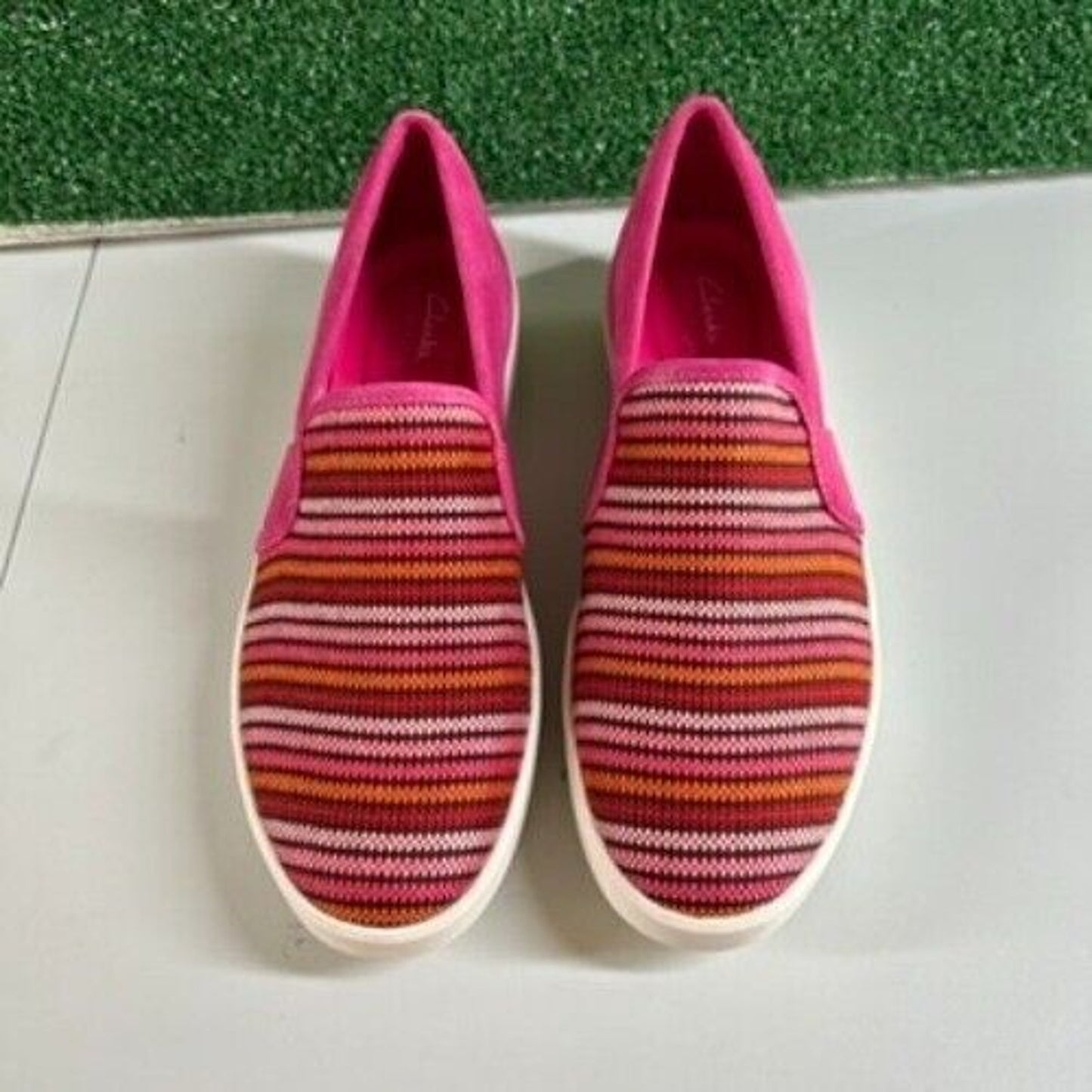 Clarks Layton Petal Sneakers Comfort Shoes Platform Pink Stripe Easter Womens 10