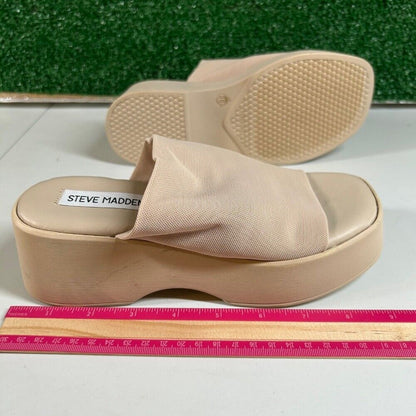 Steve Madden Slinky 30 Platform Sandals Slides Beige Chunky Heel Y2K Womens 6