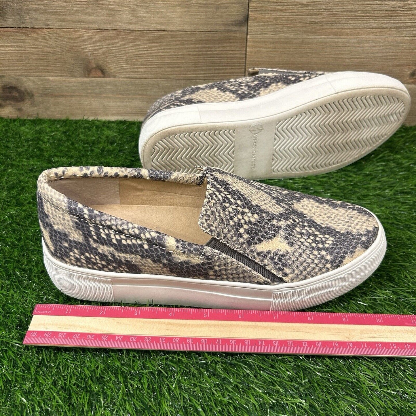 Vince Camuto Korliz Shoes Womens 8 M Beige Black Leather Snakeskin Platform