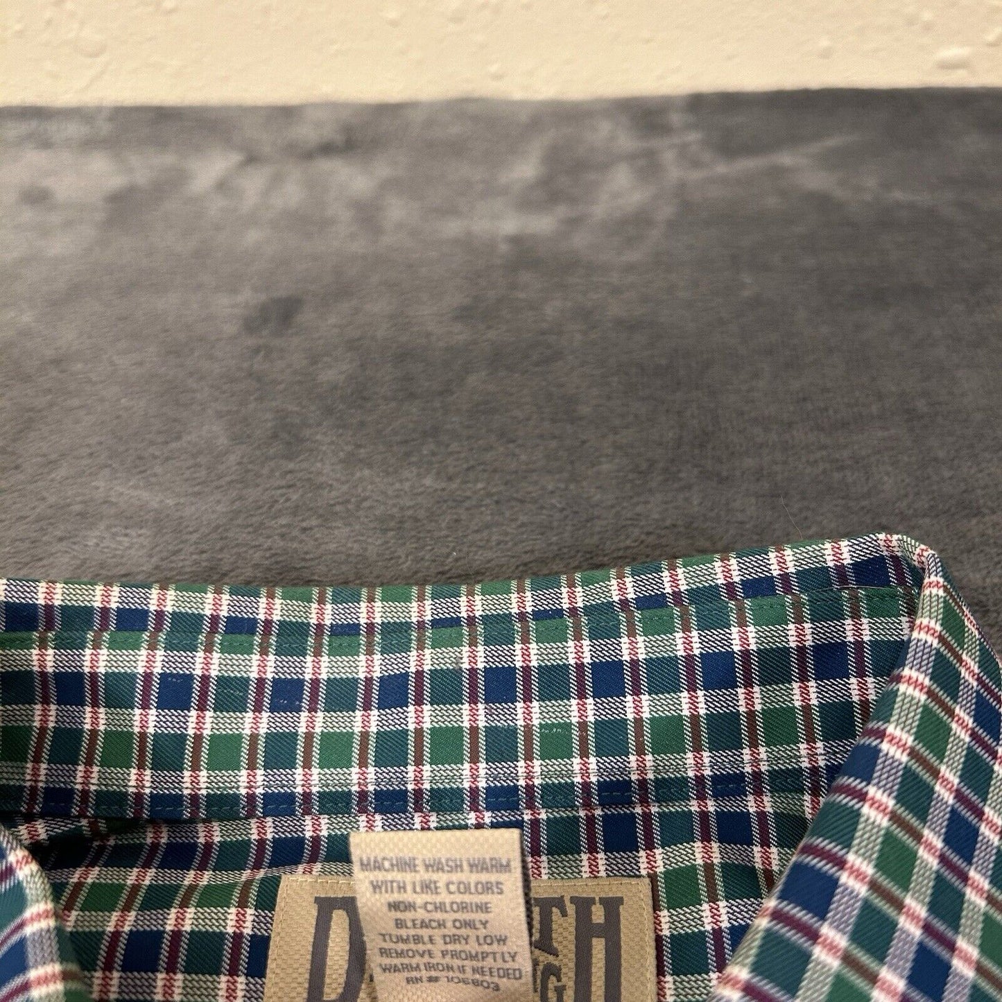 Duluth Trading Shirt Men Large Green Blue Check Button Up Long Sleeve Colorful