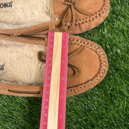 Minnetonka Moccasins Womens 8 M Brown Leather Suede Shoes Slipper Fur Lined