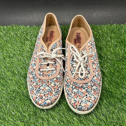 Hotter Mabel Shoes Womens 7 Red Blue Floral Fashion Sneakers Lace Up Casual