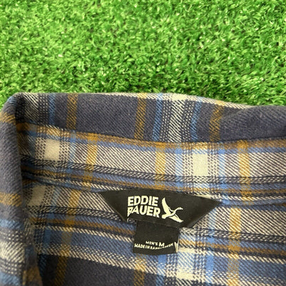 Eddie Bauer Flannel Shirt Mens Medium Blue Plaid Button Up Long Sleeve Outdoor