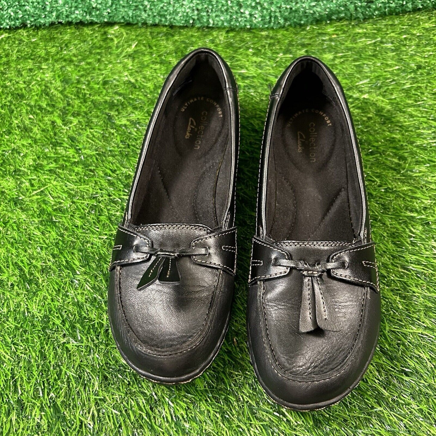 Clarks Ashland Bubble Loafers Womens 5.5 M Black Leather Shoes Comfort Tasseled