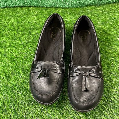 Clarks Ashland Bubble Loafers Womens 5.5 M Black Leather Shoes Comfort Tasseled