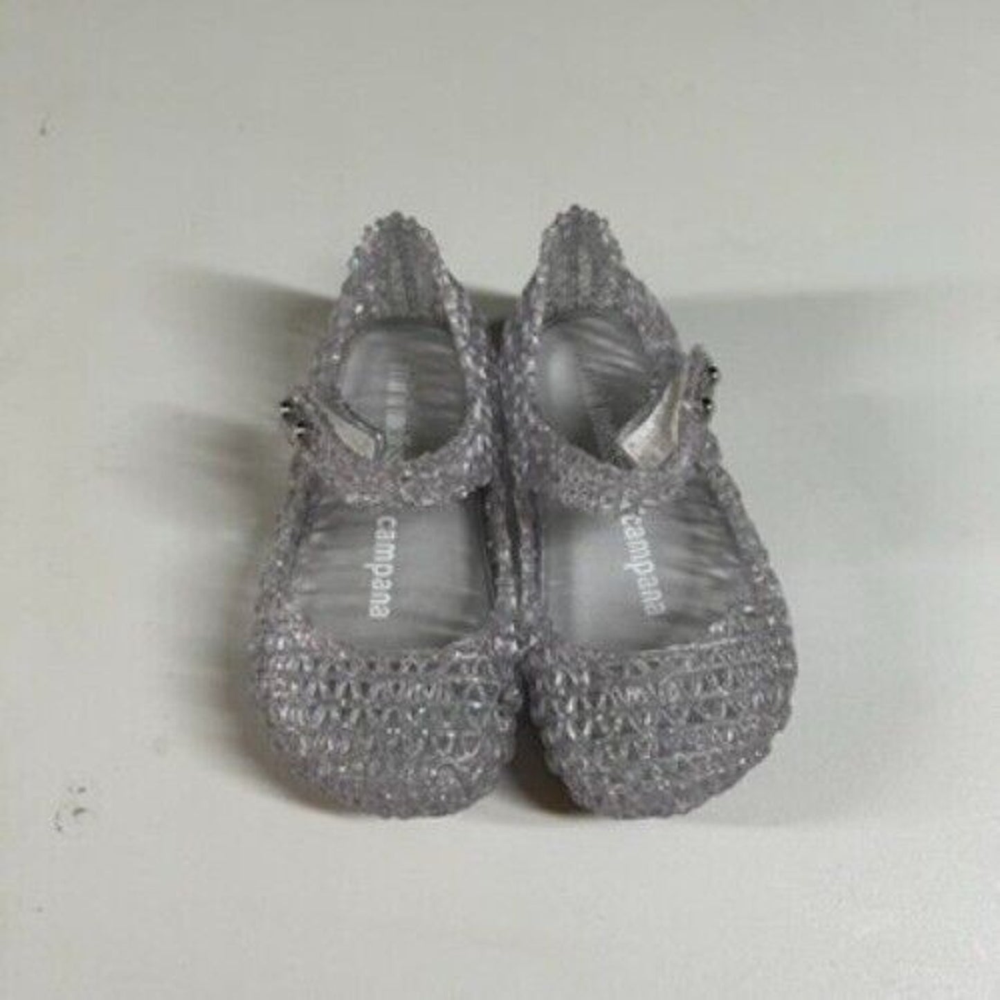 Mini Melissa Campana Glitter Jelly Shoes Silver Sparkle Clear Flats Toddler 6C