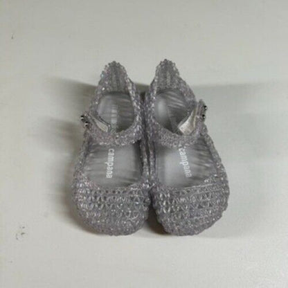 Mini Melissa Campana Glitter Jelly Shoes Silver Sparkle Clear Flats Toddler 6C