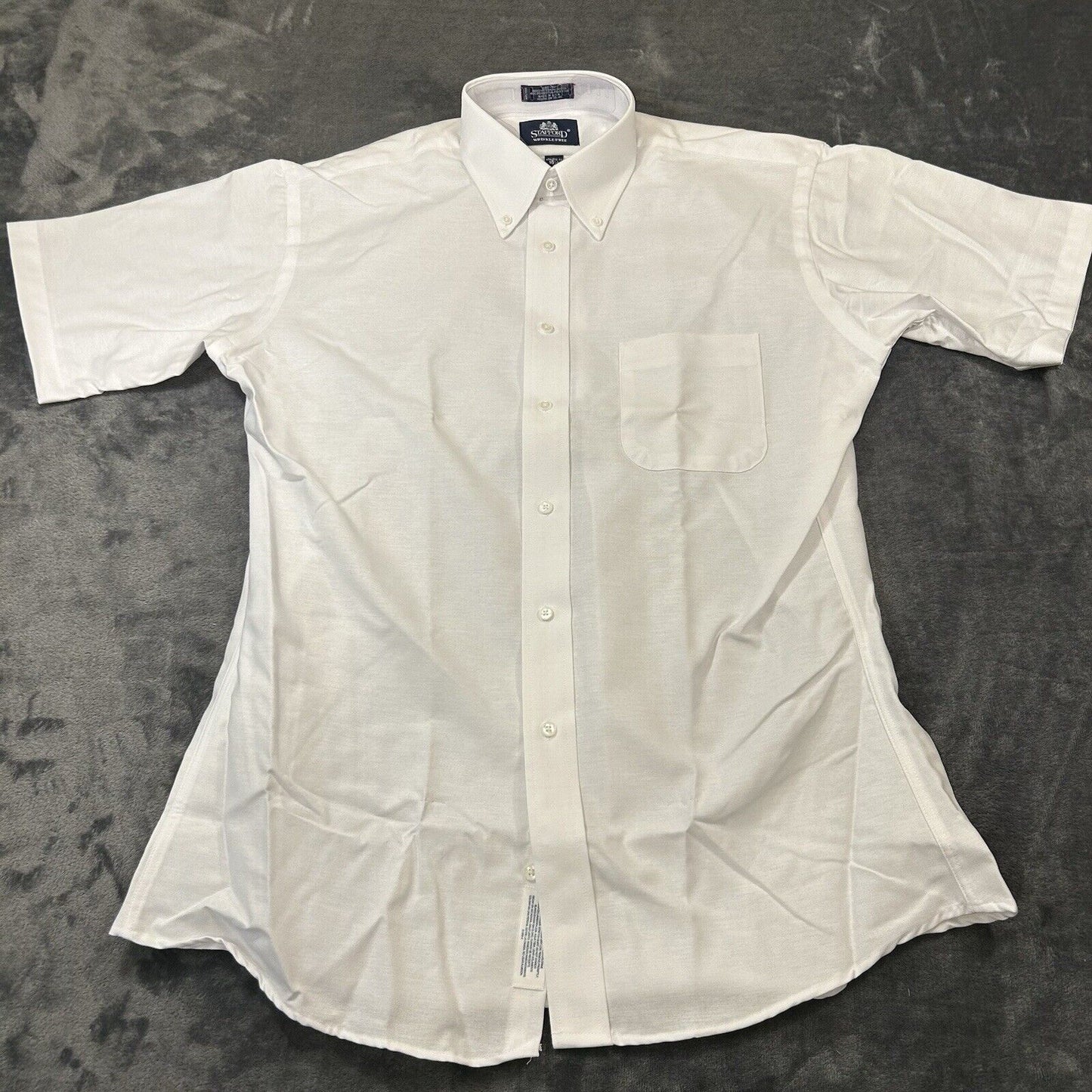 Stafford Shirt Mens 16.5 White Button Up Short Sleeve Athletic Fit Casual New