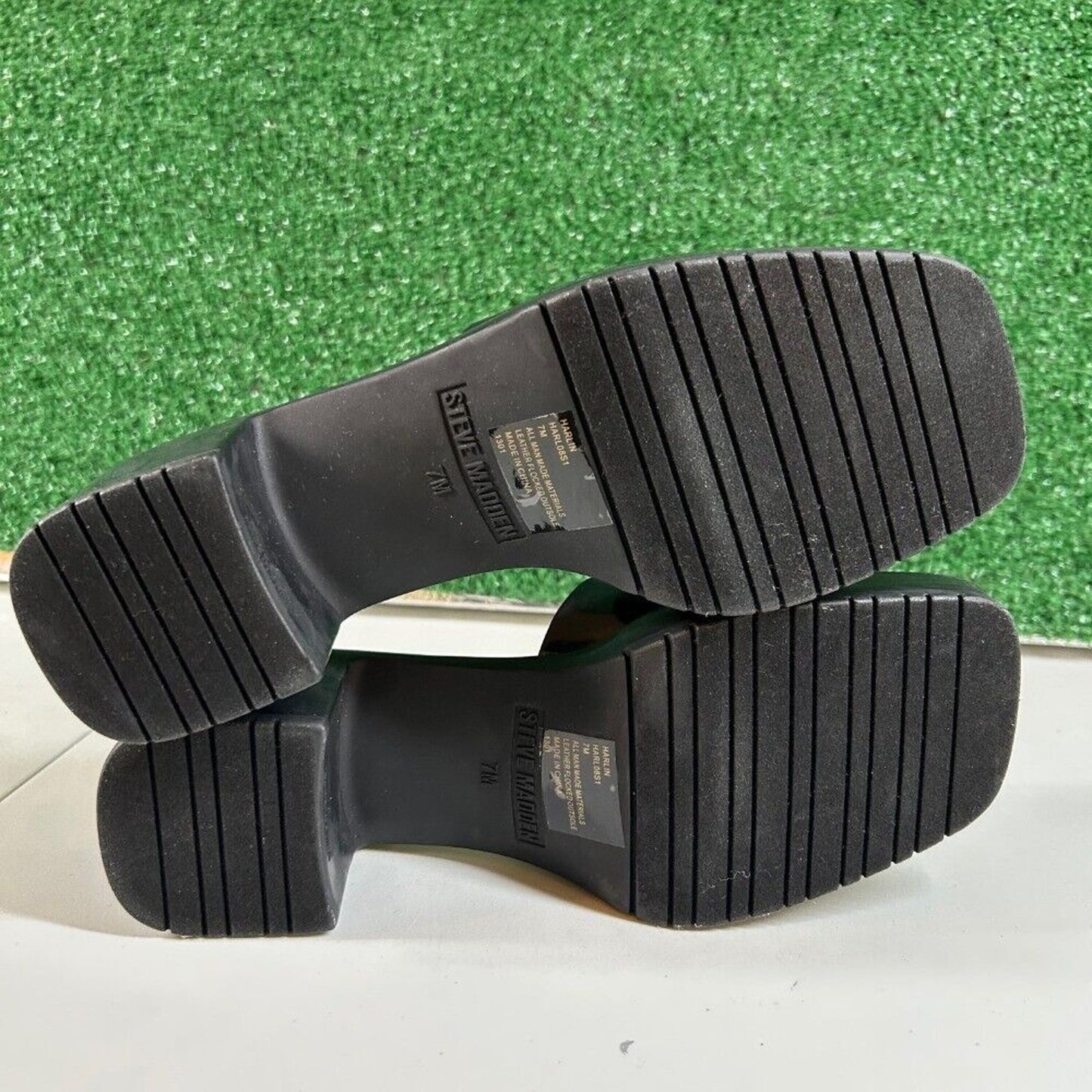 Steve Madden Harlin Platform Sandals Block Heel Slide On Mule Black Womens 7M