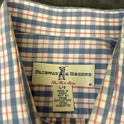 Fairway Greene Shirt Mens Large Blue White Red Check Button Up Long Sleeve Golf